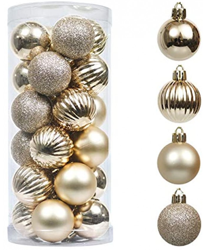 Valery Madelyn 24ct 40mm Sparkling Gold Christmas Ball Ornaments Decor Shatterproof Small Christmas Tree Ornaments for Xmas Decoration