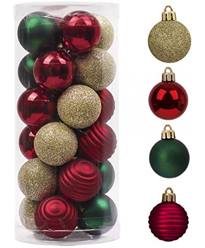Valery Madelyn 24ct 40mm Traditional Red Green and Gold Christmas Ball Ornaments Decor Shatterproof Small Christmas Tree Ornaments for Xmas Decoration