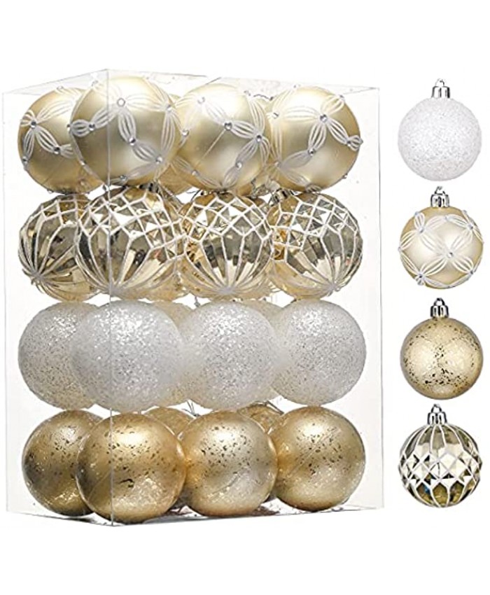 Valery Madelyn 24ct 60mm Elegant Gold and White Christmas Ball Ornaments Shatterproof Xmas Balls for Christmas Tree Decoration