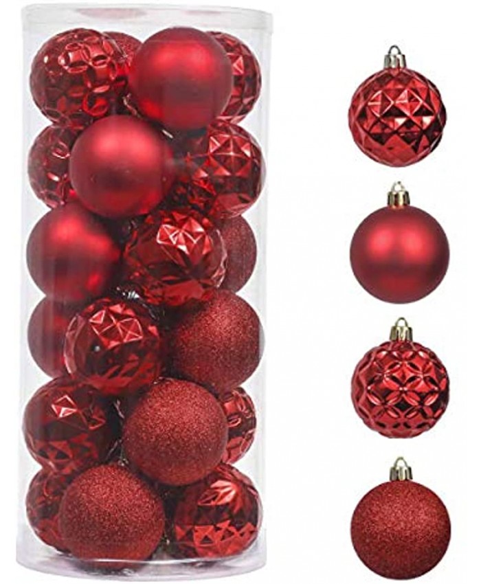 Valery Madelyn 24ct 60mm Traditional Red Christmas Ball Ornaments Decor Shatterproof Christmas Tree Ornaments for Xmas Decoration