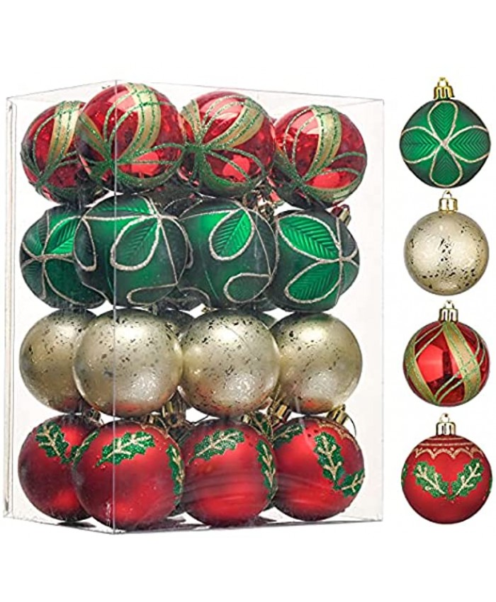 Valery Madelyn 24ct 60mm Traditional Red Green and Gold Christmas Ball Ornaments Shatterproof Xmas Balls for Christmas Tree Decoration