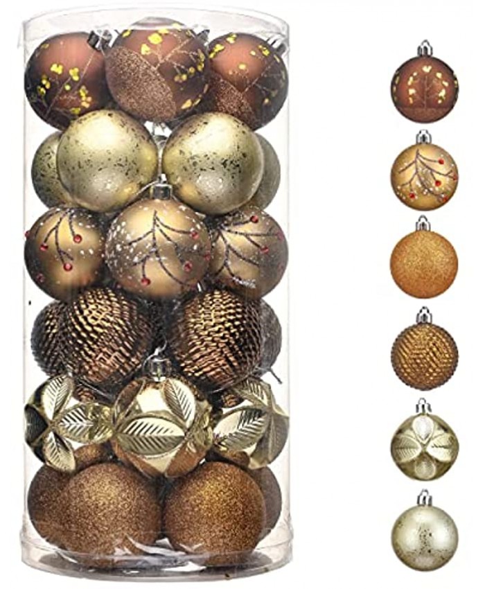 Valery Madelyn 30ct 60mm Luxurious Copper and Gold Christmas Ball Ornaments Shatterproof Christmas Tree Ornaments for Xmas Decoration