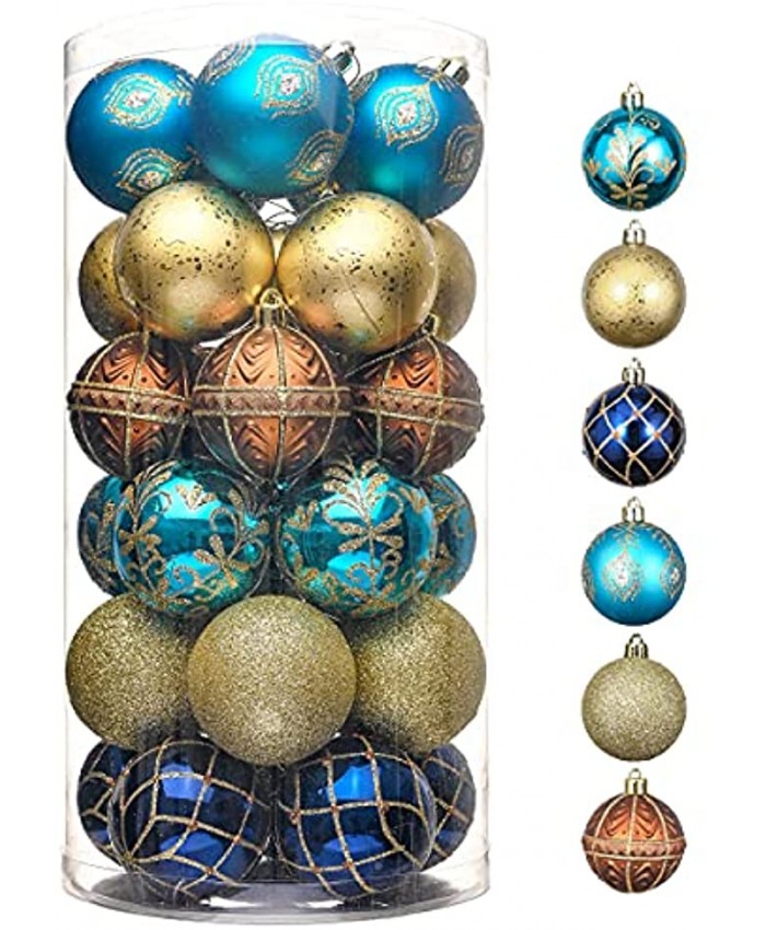 Valery Madelyn 30ct 60mm Trendy Blue and Gold Christmas Ball Ornaments Shatterproof Christmas Tree Ornaments for Xmas Decoration