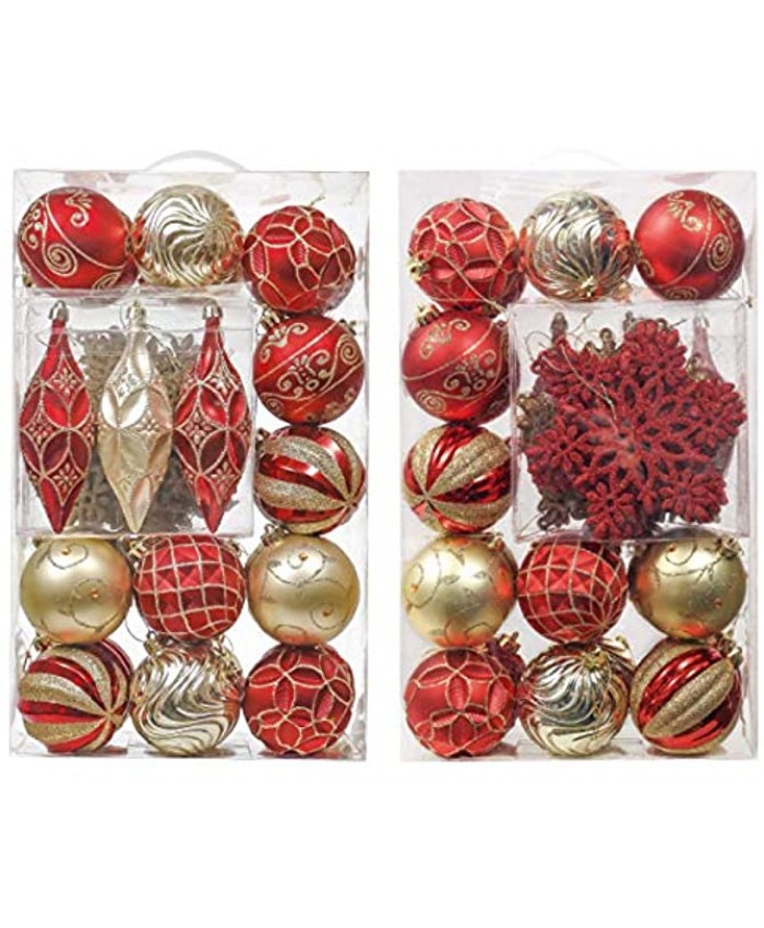Valery Madelyn 40ct Luxury Red and Gold Christmas Ball Ornaments Shatterproof Christmas Tree Ornaments for Xmas Decoration