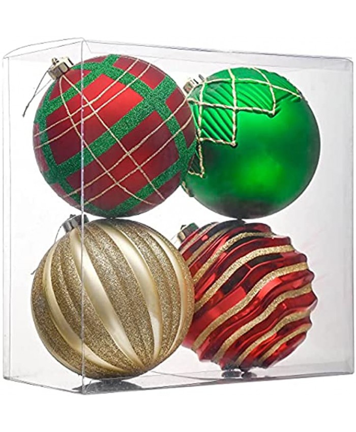 Valery Madelyn 4ct 150mm Traditional Red Green Gold Christmas Ball Ornaments Shatterproof Christmas Tree Ornaments for Xmas Decoration