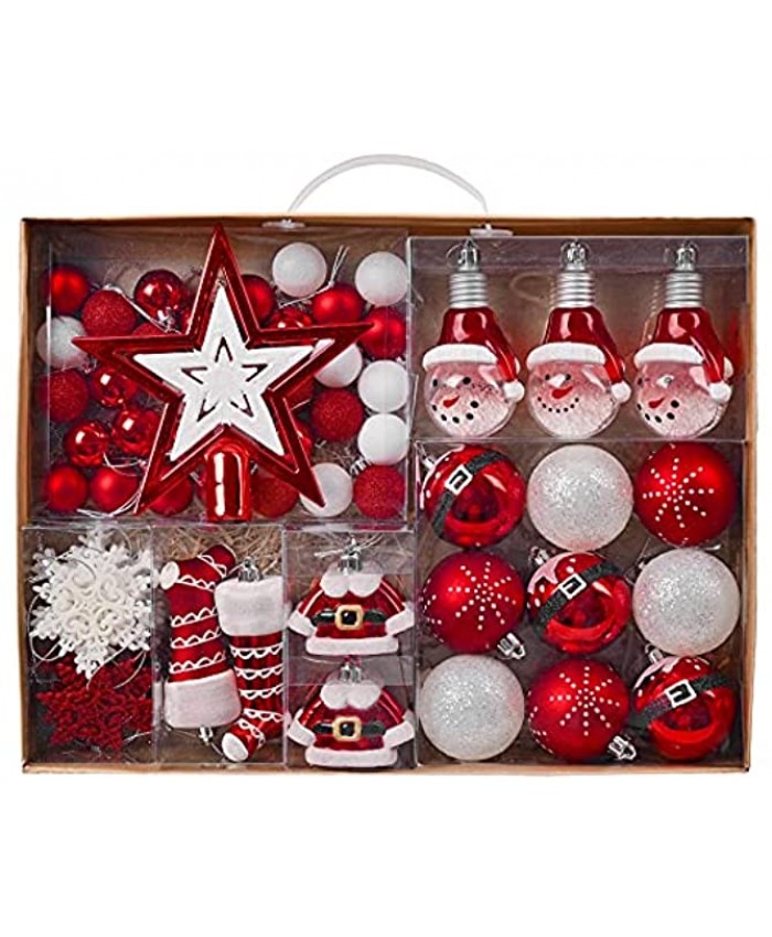 Valery Madelyn 70ct Traditional Red and White Christmas Ball Ornaments Decor Shatterproof Assorted Christmas Tree Ornaments for Xmas Decoration