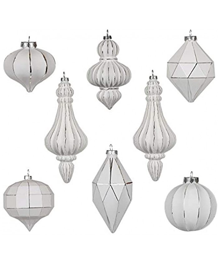 Valery Madelyn 8ct Frozen Winter Silver and White Glass Christmas Ball Ornaments Decor Christmas Tree Ornaments for Xmas Decoration