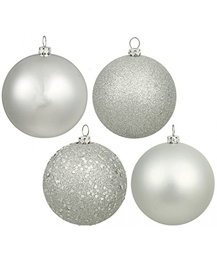 Vickerman 6" Silver 4-Finish Ball Ornament Assortment 4 per Box
