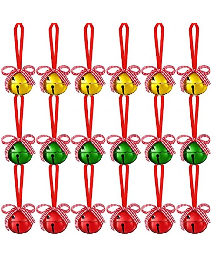 18 Pieces Christmas Jingle Bells Christmas Wreath Bell Cutouts Christmas Tree Craft Bells Star Bell Ornaments with Bow Red Green Gold Shiny Sleigh Bells for Party Holiday Decorations Supplies