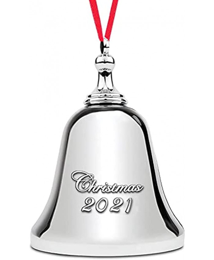 2021 Jingle Bell Ornament – Elegant 2021 Christmas Ornament Bell – Silver Bell Ornament for The Christmas Tree – Nickel-Plated 2021 Engraved Real Bell Decoration with Red Ribbon