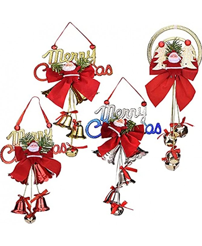 4 Pieces Christmas Hang Decorations 2021 Christmas Tree Hanging Ornament with Santa Claus and Bow-Knot Xmas Hanging Decoration for Door Windows Fireplace and Corridor's Decorations