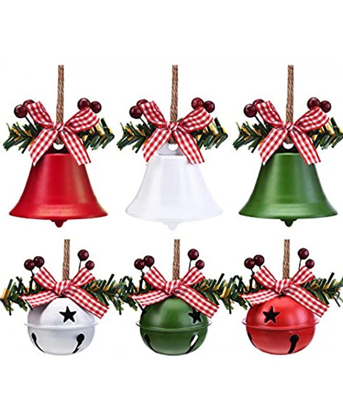 6 Pieces Christmas Bell Ornaments 2021 Xmas Tree Hanging Decorations Large Size Bells and Jingle Bells with Star Cutouts Anniversary Bells with Holly Berry for Crafts Holiday Party Favors Supplies