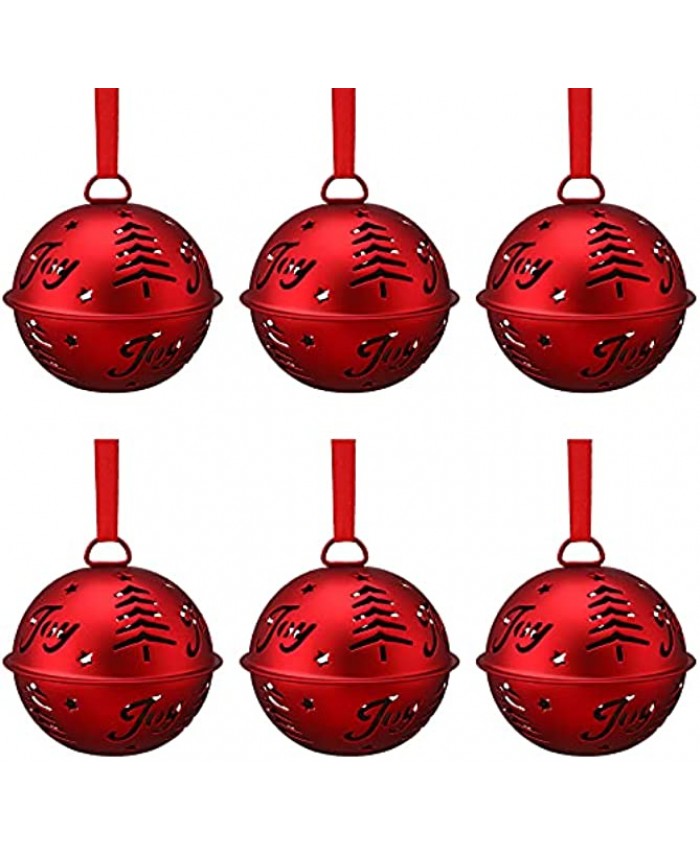 6 Pieces Jingle Bells for Crafts Christmas Joy Red Bell Metal Jingle Bell Ornaments with Star Cutouts Sleigh Rustic Christmas Bells Ornaments for Xmas Tree Wreath Garland Holiday Party DIY Home Decor