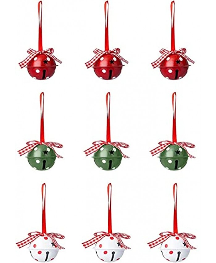 9 PCS Christmas Bells Christmas Jingle Bell,Christmas Tree Bells Pendant,Christmas Holiday Party Supplies Craft Bells with Star Cutouts Red & White & Green for Home Garden Christmas Tree Decor