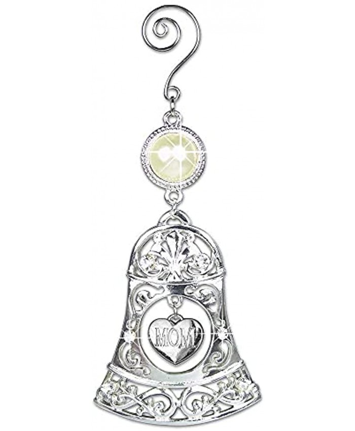 BANBERRY DESIGNS Mother Ornament Silver Bells Christmas Ornament with Engraved Mom Heart Charm Silver Filigree Ornament with Decorative Scroll Hook