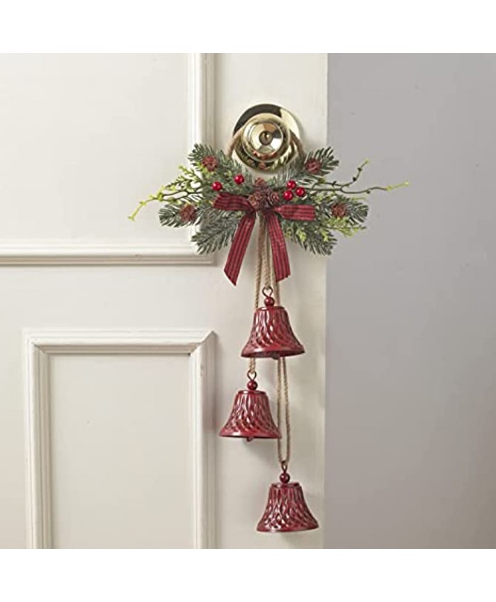 Christmas Bell Door Hanger Ornament Decoration with Artificial Pine and Red Holly Berries 17 Inches