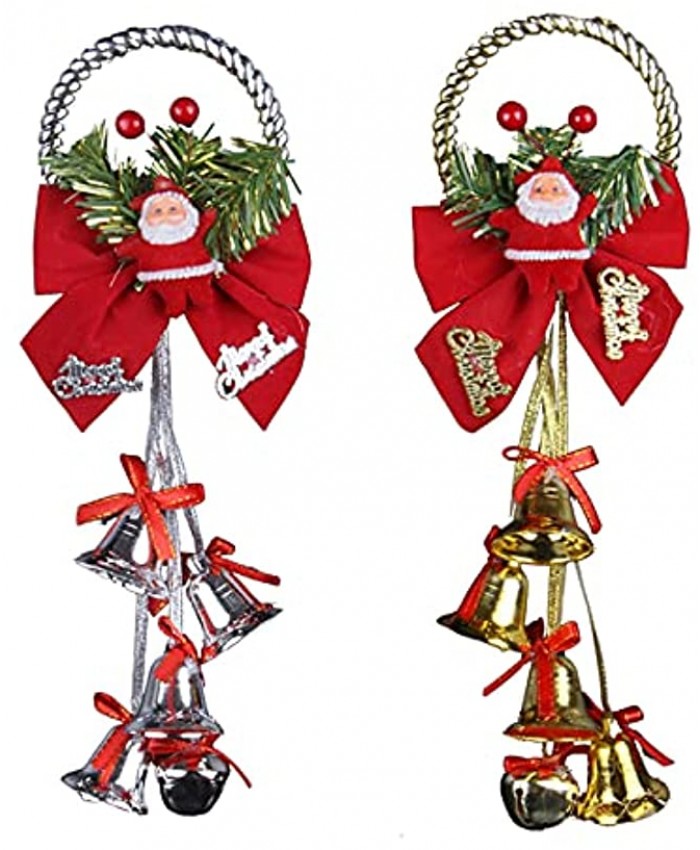 Christmas Bells Christmas Tree Ornaments  2pcs Xmas Old Man with Red Bow Jingle Bells Decorations Tree Hanging Pendant for Christmas Xmas Door Knob Home Wedding Anniversary Silver + Gold