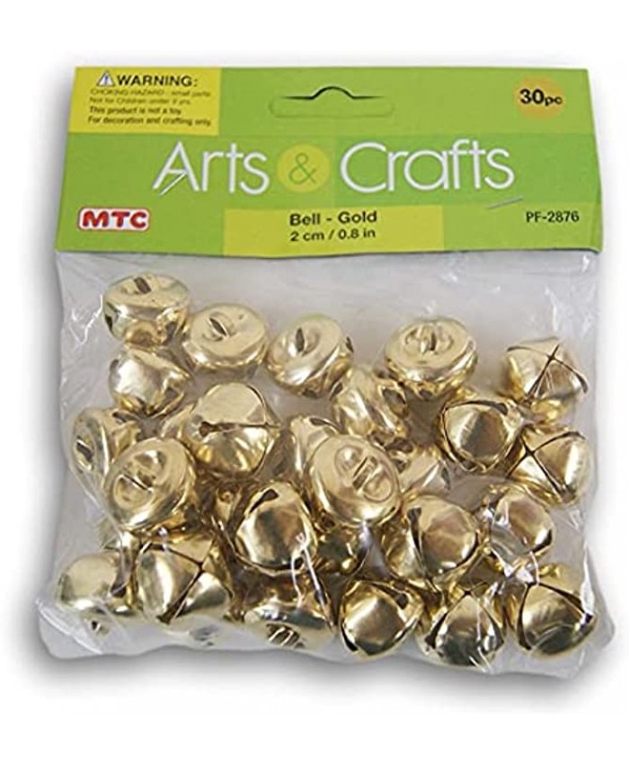 Christmas Decorative Gold Jingle Bells 30 Count 0.8 Inches Across Each