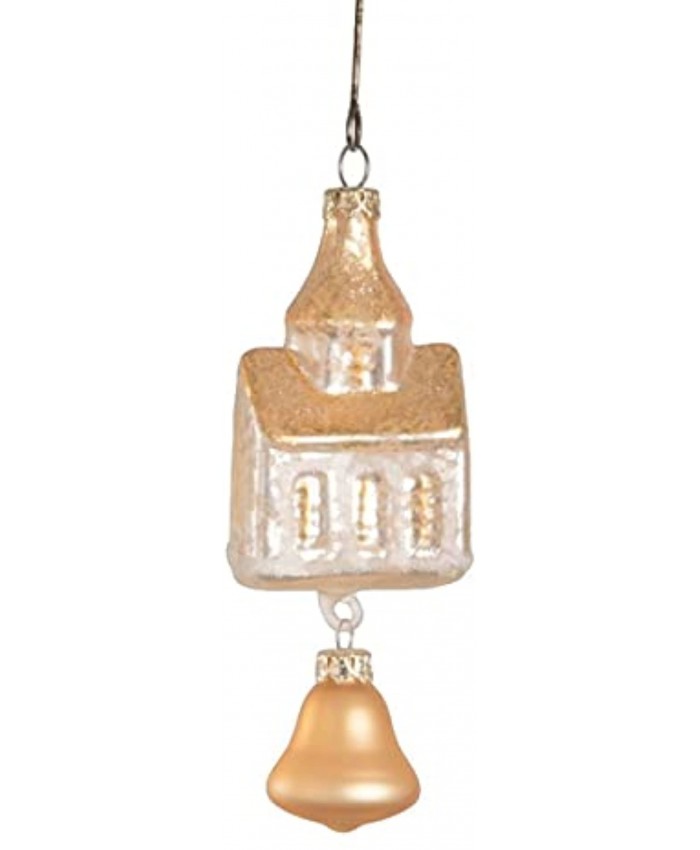 Church with Dangling Bell Glass Ornament