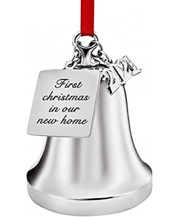 FKOG Angel Wings Christmas Bell 2021 First Christmas in Our New Home Christmas Tree Bells Let's Make Memories Wedding Anniversary Newlywed Married Decoration New Home