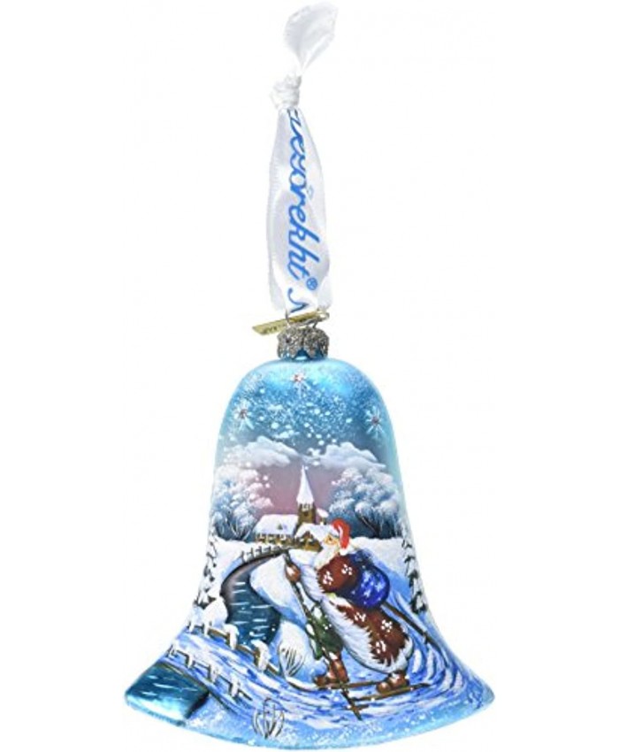 G. Debrekht Santa On Ski Glass Bell Ornament 3.5"