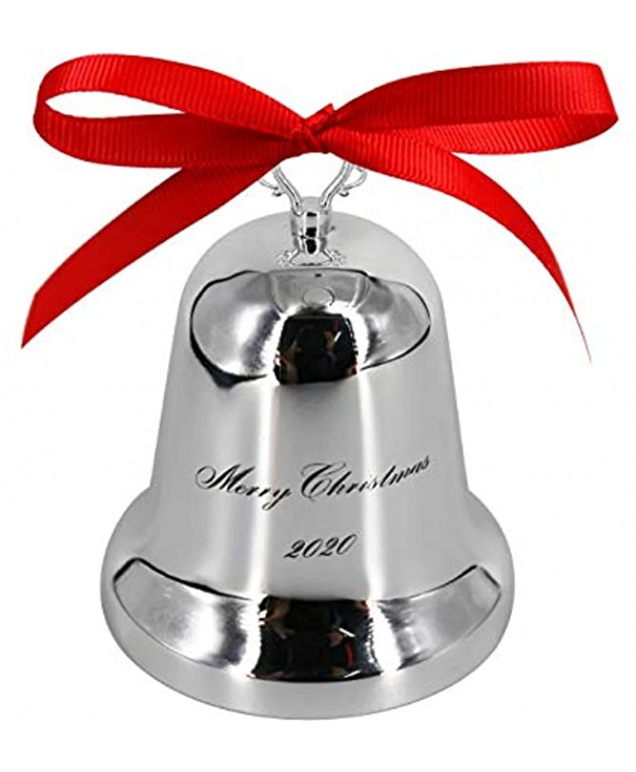 Hoedia 2020 Christmas Annual Bell Ornament Silver Bell Ornament for Christmas Anniversary Holiday Bell Jingle Bell for Christmas Tree Decorations with Red Tie Hanging Ribbon & Box