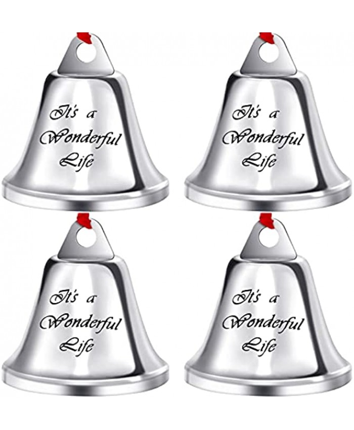 It's a Wonderful Life Bell 4 Pieces Christmas Angel Bell Ornaments with Red Ribbon Christmas Bells Hanging Bell Ornaments Xmas Tree Bell Decors for Christmas Holiday Party Supplies