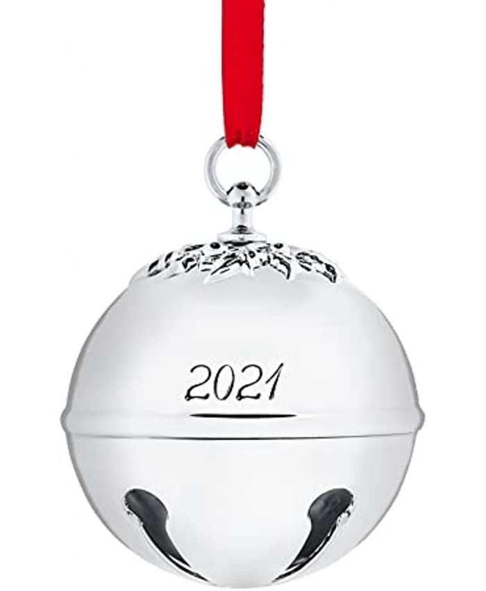 Klikel Sleigh Bell 2021 Ornament Silver Christmas Ornament 2021 Bell Ornament for Christmas Tree with Red Ribbon and Gift Box Shiny Christmas Bell Ornament Engraved 2021-7th Annual Edition
