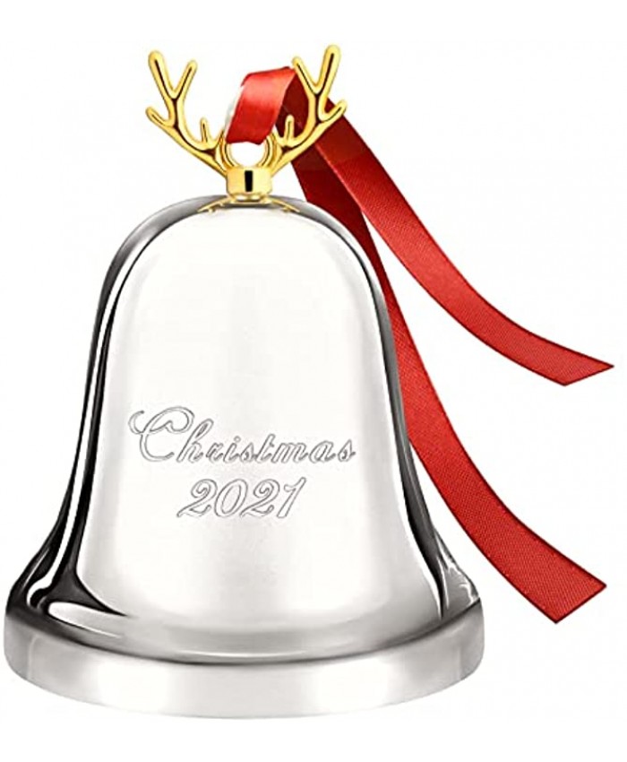 Koreno 2021 Annual Christmas Bell Silver Bell Ornaments for Christmas Tree Decorations Holiday Bell Jingle Bell for Anniversary with Ribbon & Gift Box Steel