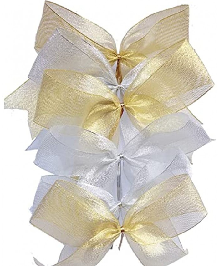 LSHDXD 36Pack Mixed Packaging 5.5×5.5inches Gold and Silver Ribbon Christmas Wreaths Tree Bows Ties Gift Box Packaging Decoration Bow Xmas Bowknot Craft Gift Ornament Christmas Tree Hanging Decor