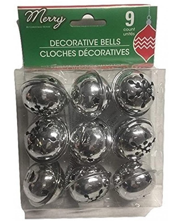 Pack of 2 9 Large Christmas House Aged Finish Snowflake Cutout Jingle Bells Silver