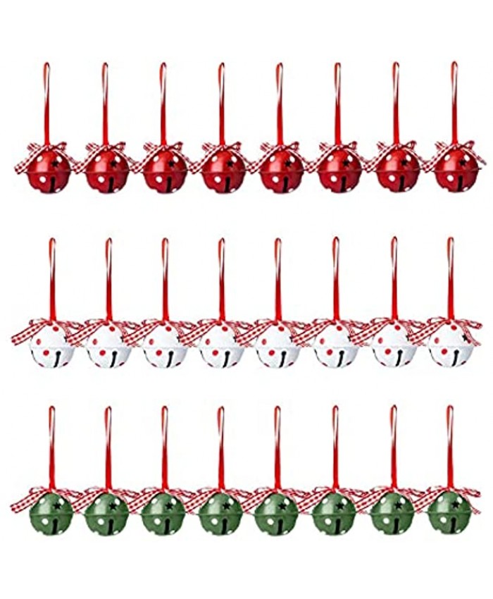 PXRJE Christmas Bell Pendants,24Pcs Metal Jingle Bells Christmas Hanging Ornaments Xmas Decoration for Christmas Home Decoration DIY Crafts Jewelry Pendant.Red+Green+White