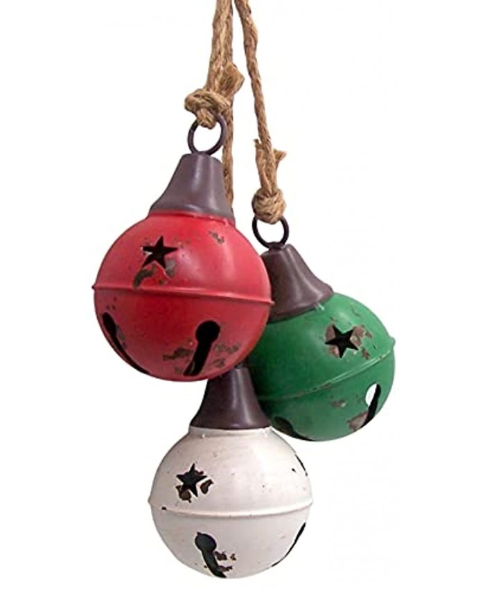 Red Green and White Round Christmas Bells Hanging Holiday Decoration 4 Inches