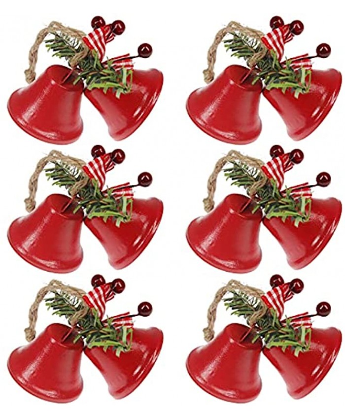 Tinsow 6 Pcs Red Christmas Bells Tree Hanging Ornament Metal Jingle Bells for Christmas Holiday Decoration 6 Red