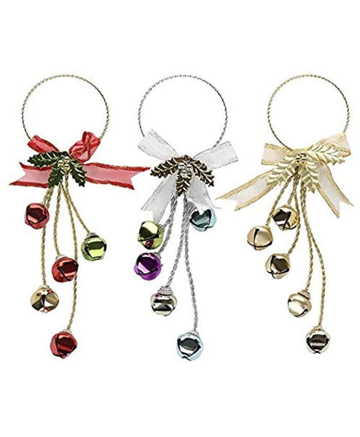 TRIEtree 13.2" Christmas Jingle Bells Door Hanger Ornaments Christmas Tree Decorations with 5 Bells and Bow Set of 3