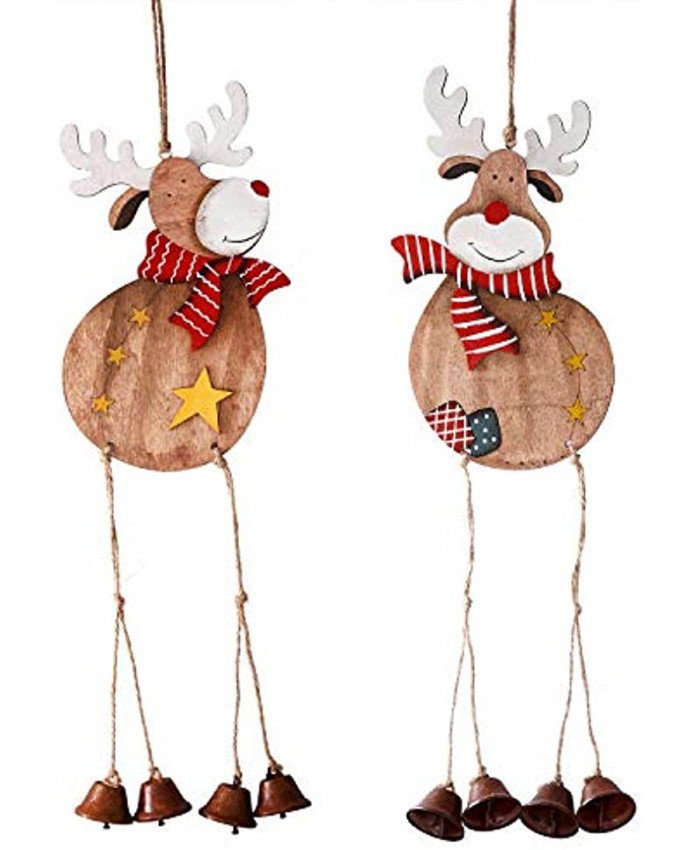 Wood Wind Chimes Christmas Ornament with Christmas Bell for Wall Hanging Door Decorations Handmade Elk Retro Hanging Bells Home Decor Ornament Craft Christmas Festival Gift Bronze Pack of 2