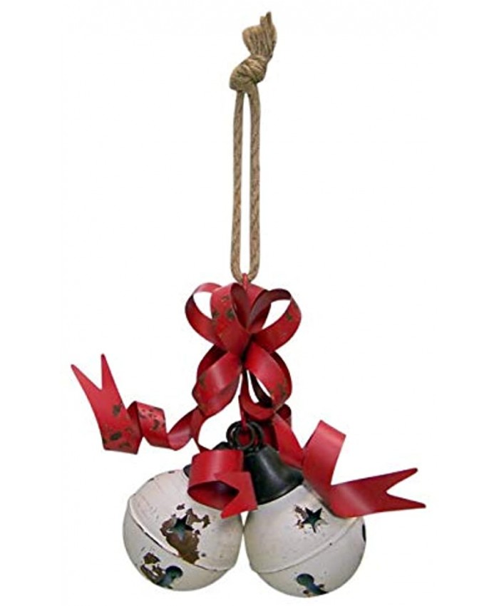 Wowser Jingle Bells Decoration with Tin Ribbon and Rope Rustic Christmas Bell Front Door Hanger Decor 8 Inch