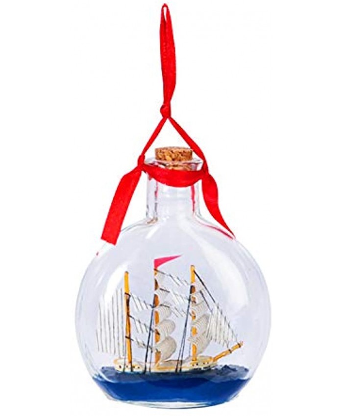 Beachcombers Boat in a Bottle 4-inch High Glass Hanging Ornament Multicolor