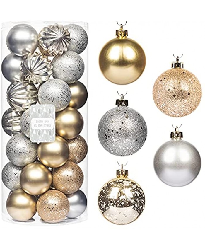 Every Day is Christmas 35ct 70mm  2.75" Christmas Ornaments Shatterproof Christmas Tree Ornament Set Christmas Balls Decoration Gold & Silver