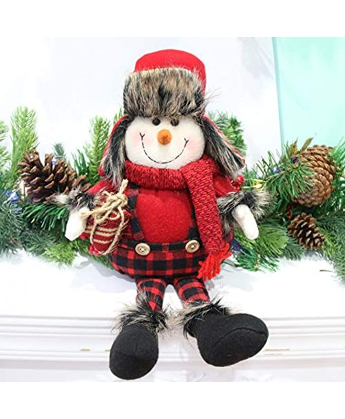 Houwsbaby Christmas Decoration Handmade Plush Snowman Figurines Hold a Gift in Overalls Home Desktop Collectible Stuffed Dolls Holiday Party Supplies Sitting Table Ornament Red 17'' Snowman