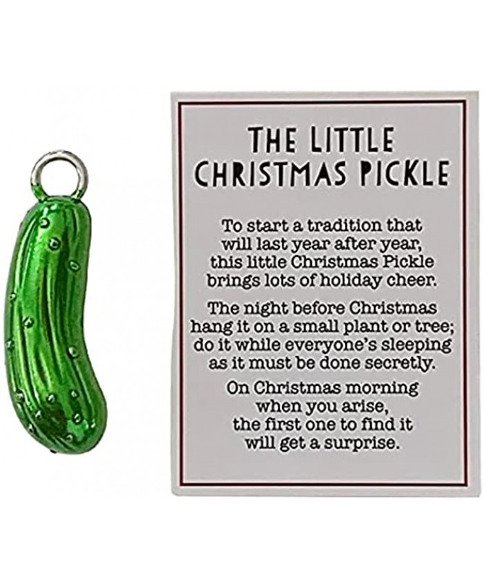 Pickle Ornament for Christmas Tree Small Green Charm with Loop for Hiding 1.5 Inch & Story Card Gift Set