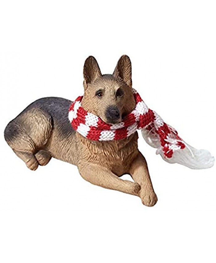 Sandicast German Shepherd with Red and White Scarf Christmas Ornament