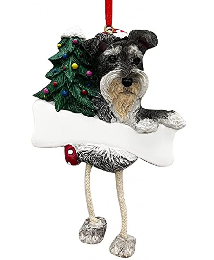 Schnauzer Ornament Gray and White with Unique "Dangling Legs" Hand Painted and Easily Personalized Christmas Ornament