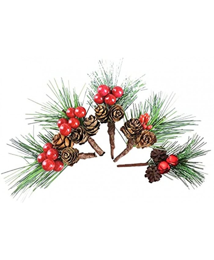 Andiker Artificial Pine Picks 5 Pcs Artificial Christmas Pine Picks Red Berries Pine Cones Stems for Art Craft Garden Christmas Party Christmas Tree Wreaths Gift Wrapping Decorations 5
