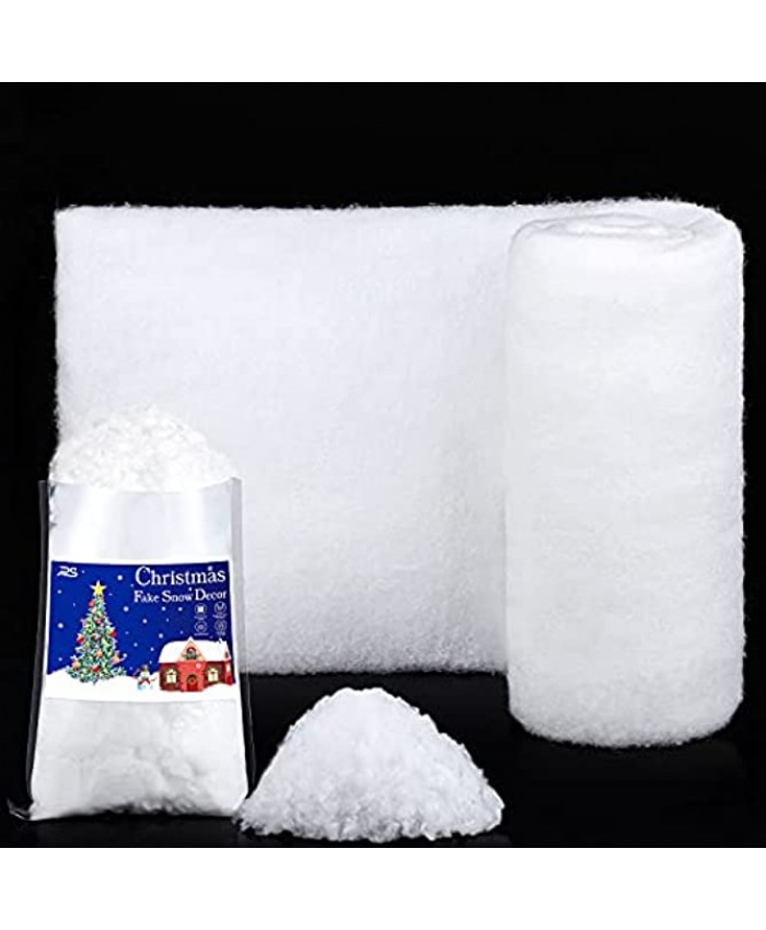 Ruisita Christmas Fake Snow Decor Set Fluffy Cotton Snow with 8 x 3 Feet Artificial Snow Blanket for Christmas Tree Decoration Holiday and Winter Displays