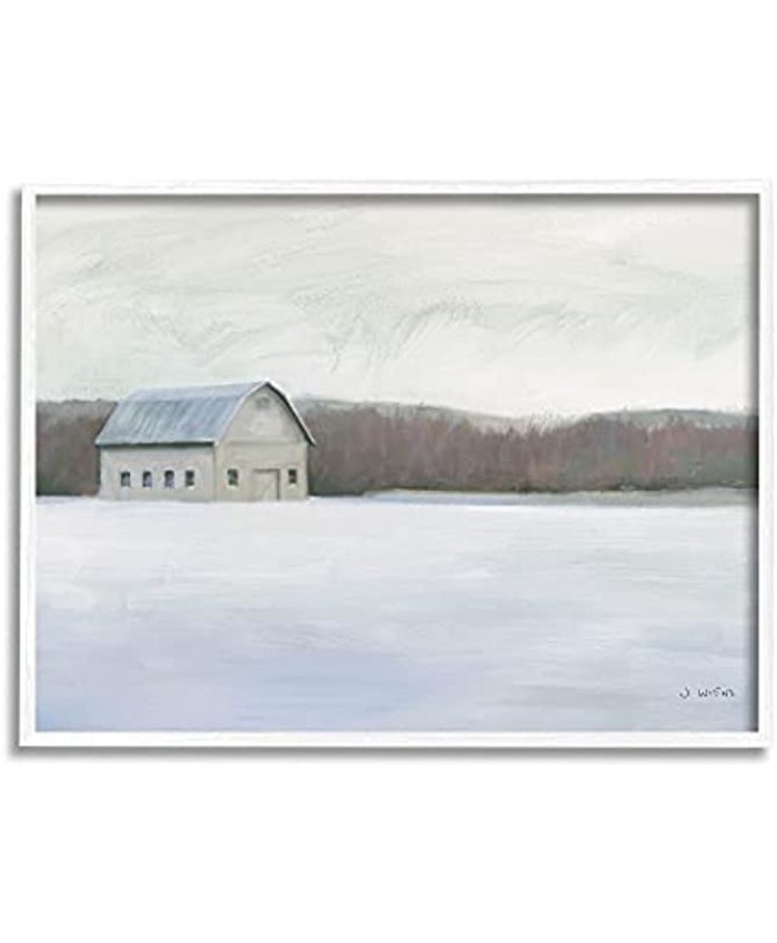 Stupell Industries Winter Barn with Snow Country Farm Landscape Designed by James Wiens White Framed Wall Art 16 x 20