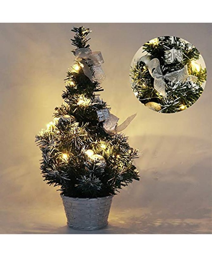 16 Inch Mini Artificial Tabletop Christmas Tree Fake Small Xmas Pine with Led Light Up Ornaments Perfect for Table and Desk Tops 2020 Christmas Tree（Silver）