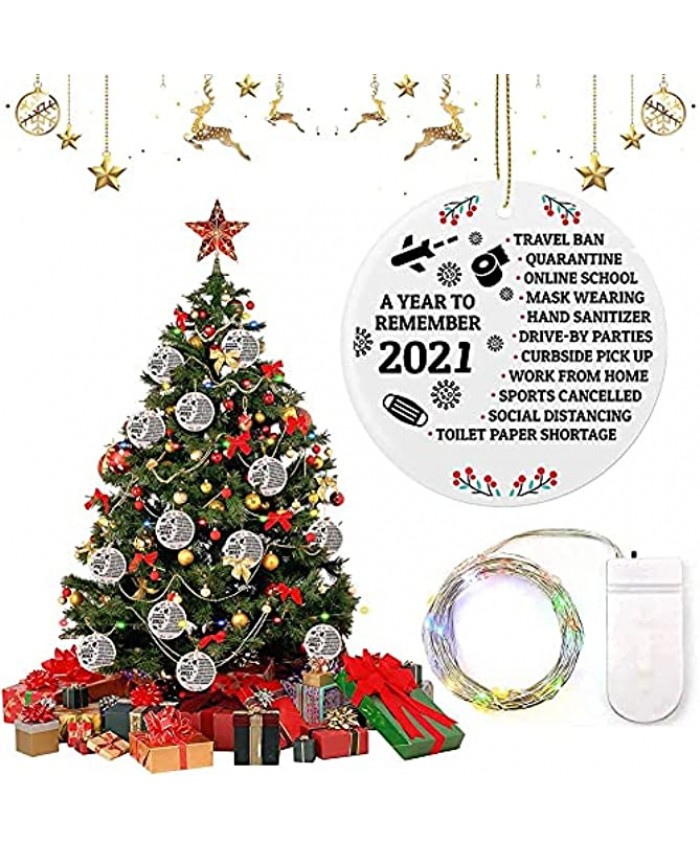 2021 Christmas Ornaments Quarantine Christmas Decorations 13.5ft 40LED Color String Lights Large 2.85" Round Ceramics Ornament Commemorative Ornament for Xmas Tree Ornament Hanging Accessories