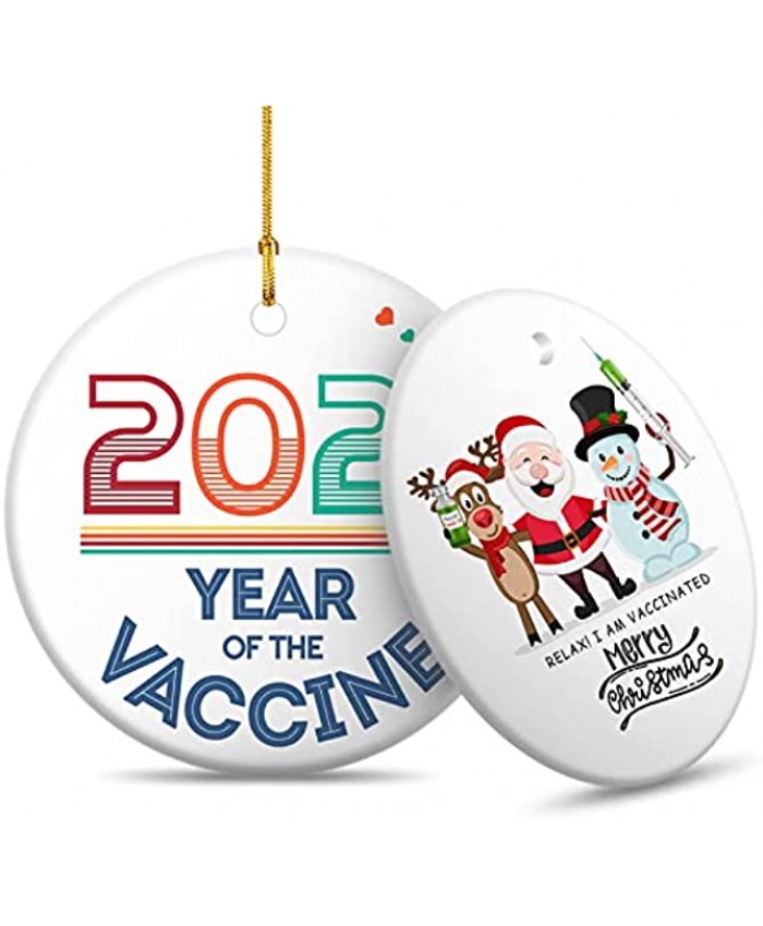 2021 Christmas Ornaments VINMEN Two-Side Printed Ceramic Quarantine Christmas Decorations Clearance Pandemic Commemorative Ornament Gift for Xmas Tree Hanging