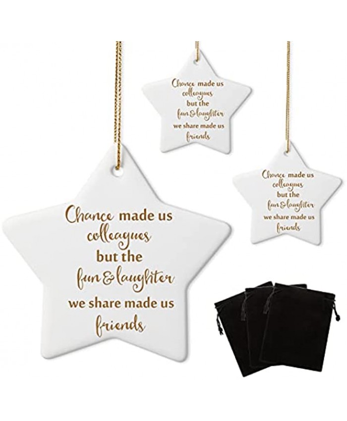 3 Pieces Chance Made Us Colleagues but The Fun and Laughter Ornament Star Shape Ornament Ceramic Christmas Tree Ornament Friends Christmas Ornaments for Coworker Friend Holiday Supplies